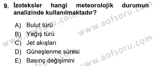 Meteoroloji Dersi 2023 - 2024 Yılı (Final) Dönem Sonu Sınav Soruları 9. Soru