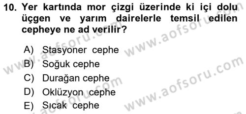 Meteoroloji Dersi 2023 - 2024 Yılı Yaz Okulu Sınav Soruları 10. Soru
