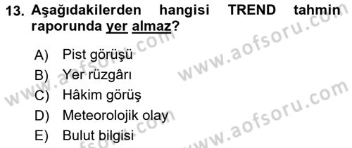 Meteoroloji Dersi 2023 - 2024 Yılı Yaz Okulu Sınav Soruları 13. Soru