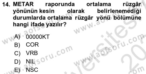 Meteoroloji Dersi 2023 - 2024 Yılı Yaz Okulu Sınav Soruları 14. Soru