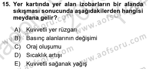 Meteoroloji Dersi 2023 - 2024 Yılı Yaz Okulu Sınav Soruları 15. Soru