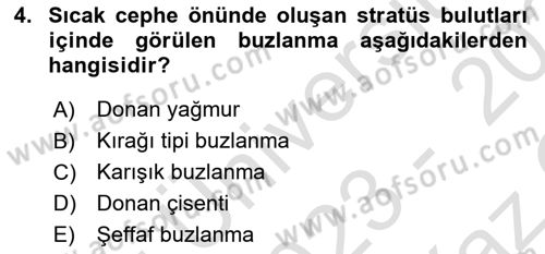 Meteoroloji Dersi 2023 - 2024 Yılı Yaz Okulu Sınav Soruları 4. Soru