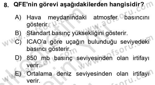 Meteoroloji Dersi 2023 - 2024 Yılı Yaz Okulu Sınav Soruları 8. Soru