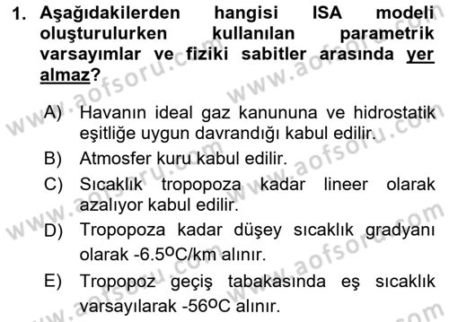 Meteoroloji Dersi Ara Sınavı Deneme Sınav Soruları 1. Soru