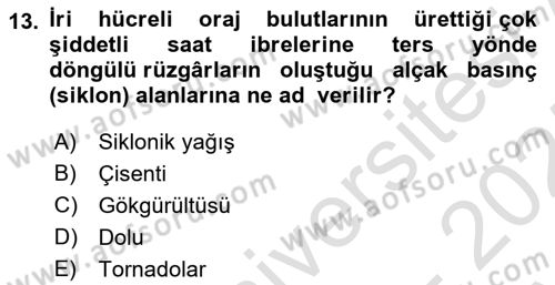 Meteoroloji Dersi Ara Sınavı Deneme Sınav Soruları 13. Soru