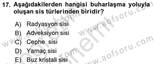 Meteoroloji Dersi Ara Sınavı Deneme Sınav Soruları 17. Soru