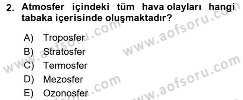 Meteoroloji Dersi Ara Sınavı Deneme Sınav Soruları 2. Soru