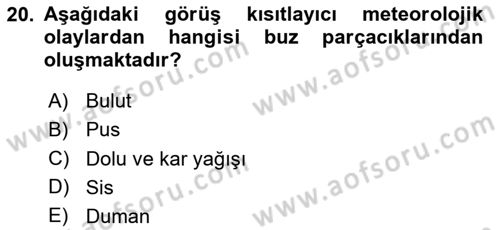 Meteoroloji Dersi Ara Sınavı Deneme Sınav Soruları 20. Soru