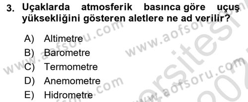 Meteoroloji Dersi Ara Sınavı Deneme Sınav Soruları 3. Soru