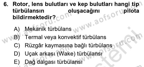 Meteoroloji Dersi Ara Sınavı Deneme Sınav Soruları 6. Soru