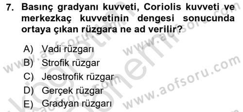 Meteoroloji Dersi Ara Sınavı Deneme Sınav Soruları 7. Soru