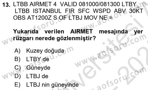 Meteoroloji Dersi 2024 - 2025 Yılı (Final) Dönem Sonu Sınav Soruları 13. Soru