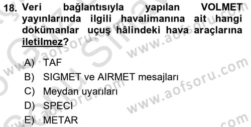 Meteoroloji Dersi 2024 - 2025 Yılı (Final) Dönem Sonu Sınav Soruları 18. Soru