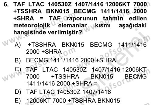 Meteoroloji Dersi 2024 - 2025 Yılı (Final) Dönem Sonu Sınav Soruları 6. Soru