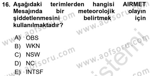 Meteoroloji Dersi 2024 - 2025 Yılı Yaz Okulu Sınav Soruları 16. Soru