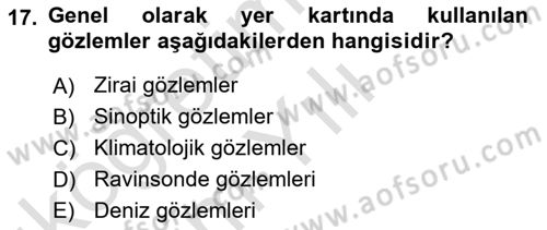 Meteoroloji Dersi 2024 - 2025 Yılı Yaz Okulu Sınav Soruları 17. Soru