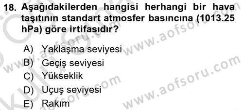 Meteoroloji Dersi 2024 - 2025 Yılı Yaz Okulu Sınav Soruları 18. Soru