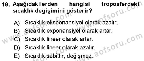Meteoroloji Dersi 2024 - 2025 Yılı Yaz Okulu Sınav Soruları 19. Soru
