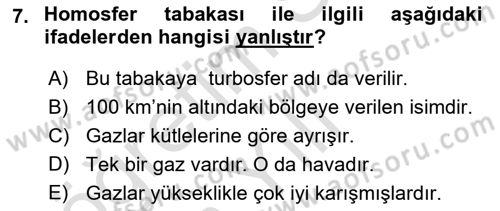 Meteoroloji Dersi 2024 - 2025 Yılı Yaz Okulu Sınav Soruları 7. Soru