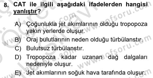 Meteoroloji Dersi 2024 - 2025 Yılı Yaz Okulu Sınav Soruları 8. Soru