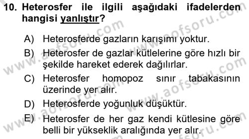 Meteoroloji Dersi 2025 - 2026 Yılı (Vize) Ara Sınav Soruları 10. Soru