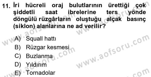 Meteoroloji Dersi 2025 - 2026 Yılı (Vize) Ara Sınav Soruları 11. Soru