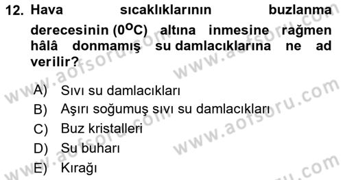 Meteoroloji Dersi 2025 - 2026 Yılı (Vize) Ara Sınav Soruları 12. Soru