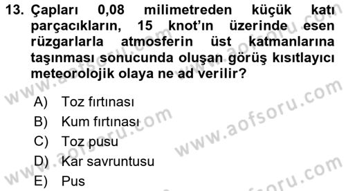 Meteoroloji Dersi 2025 - 2026 Yılı (Vize) Ara Sınav Soruları 13. Soru