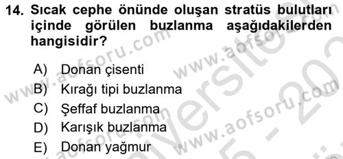 Meteoroloji Dersi 2025 - 2026 Yılı (Vize) Ara Sınav Soruları 14. Soru