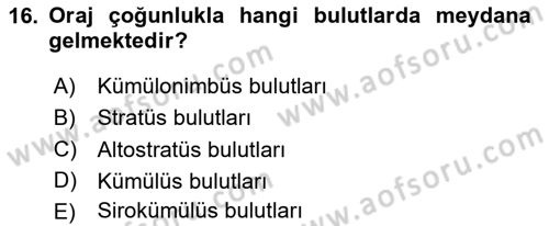 Meteoroloji Dersi 2025 - 2026 Yılı (Vize) Ara Sınav Soruları 16. Soru