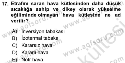 Meteoroloji Dersi 2025 - 2026 Yılı (Vize) Ara Sınav Soruları 17. Soru