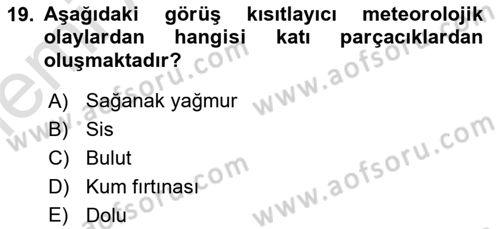 Meteoroloji Dersi 2025 - 2026 Yılı (Vize) Ara Sınav Soruları 19. Soru