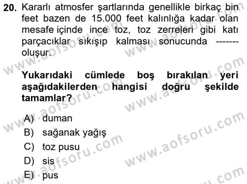 Meteoroloji Dersi 2025 - 2026 Yılı (Vize) Ara Sınav Soruları 20. Soru