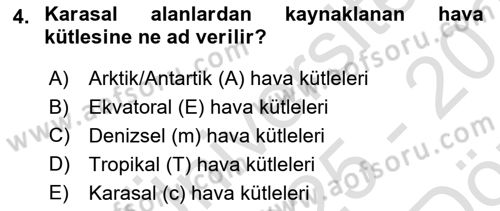Meteoroloji Dersi 2025 - 2026 Yılı (Vize) Ara Sınav Soruları 4. Soru