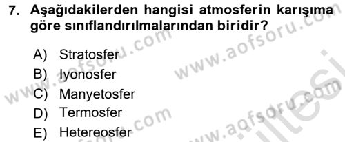 Meteoroloji Dersi 2025 - 2026 Yılı (Vize) Ara Sınav Soruları 7. Soru