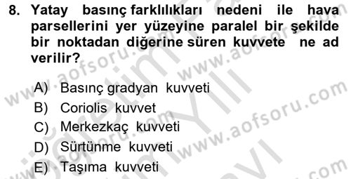 Meteoroloji Dersi 2025 - 2026 Yılı (Vize) Ara Sınav Soruları 8. Soru