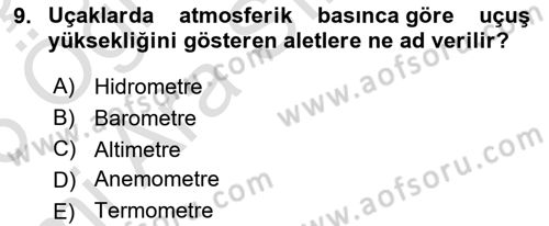 Meteoroloji Dersi 2025 - 2026 Yılı (Vize) Ara Sınav Soruları 9. Soru