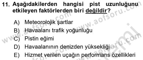 Havaalanı Sistemi Dersi Ara Sınavı Deneme Sınav Soruları 11. Soru