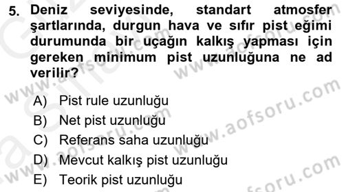 Havaalanı Sistemi Dersi Ara Sınavı Deneme Sınav Soruları 5. Soru