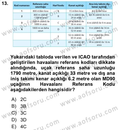 Havaalanı Sistemi Dersi 2019 - 2020 Yılı (Vize) Ara Sınav Soruları 13. Soru