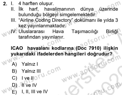 Havaalanı Sistemi Dersi Ara Sınavı Deneme Sınav Soruları 2. Soru