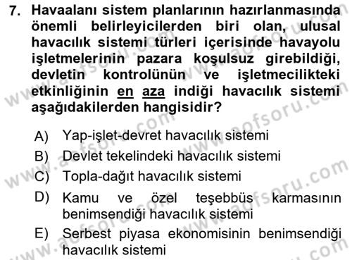 Havaalanı Sistemi Dersi 2019 - 2020 Yılı (Vize) Ara Sınavı 7. Soru