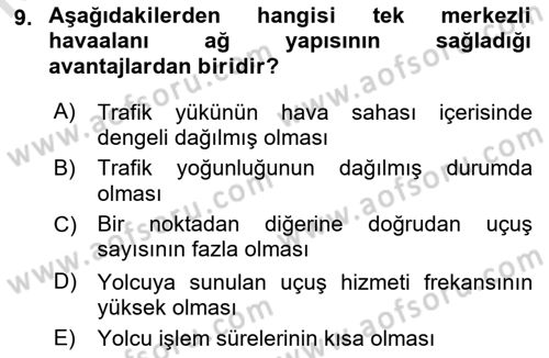 Havaalanı Sistemi Dersi Ara Sınavı Deneme Sınav Soruları 9. Soru