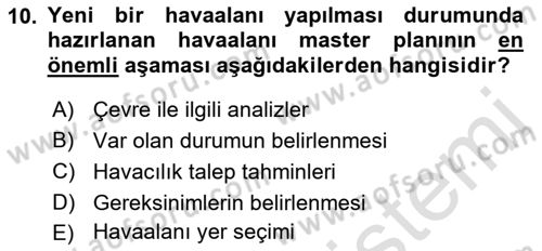 Havaalanı Sistemi Dersi 2021 - 2022 Yılı (Vize) Ara Sınavı 10. Soru