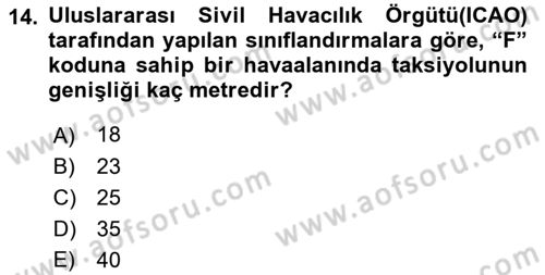Havaalanı Sistemi Dersi 2021 - 2022 Yılı (Vize) Ara Sınav Soruları 14. Soru