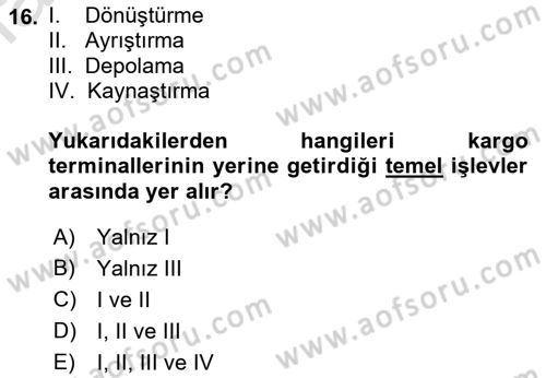 Havaalanı Sistemi Dersi 2021 - 2022 Yılı (Vize) Ara Sınav Soruları 16. Soru
