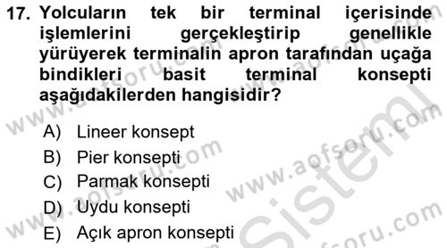 Havaalanı Sistemi Dersi 2021 - 2022 Yılı (Vize) Ara Sınav Soruları 17. Soru