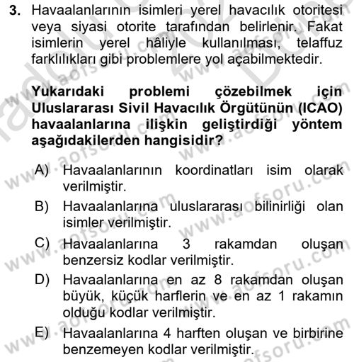 Havaalanı Sistemi Dersi 2021 - 2022 Yılı (Final) Dönem Sonu Sınav Soruları 3. Soru