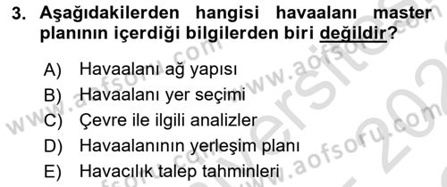 Havaalanı Sistemi Dersi 2021 - 2022 Yılı Yaz Okulu Sınav Soruları 3. Soru