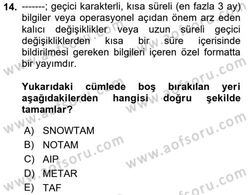 Havaalanı Sistemi Dersi 2022 - 2023 Yılı (Final) Dönem Sonu Sınavı 14. Soru